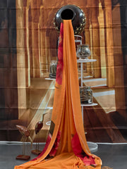Georgette - Orange Floral Print Saree