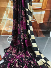 Pure Georgette - black floral saree