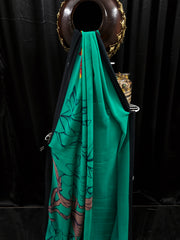 Georgette - Aqua Green with multi-shade artistic print
