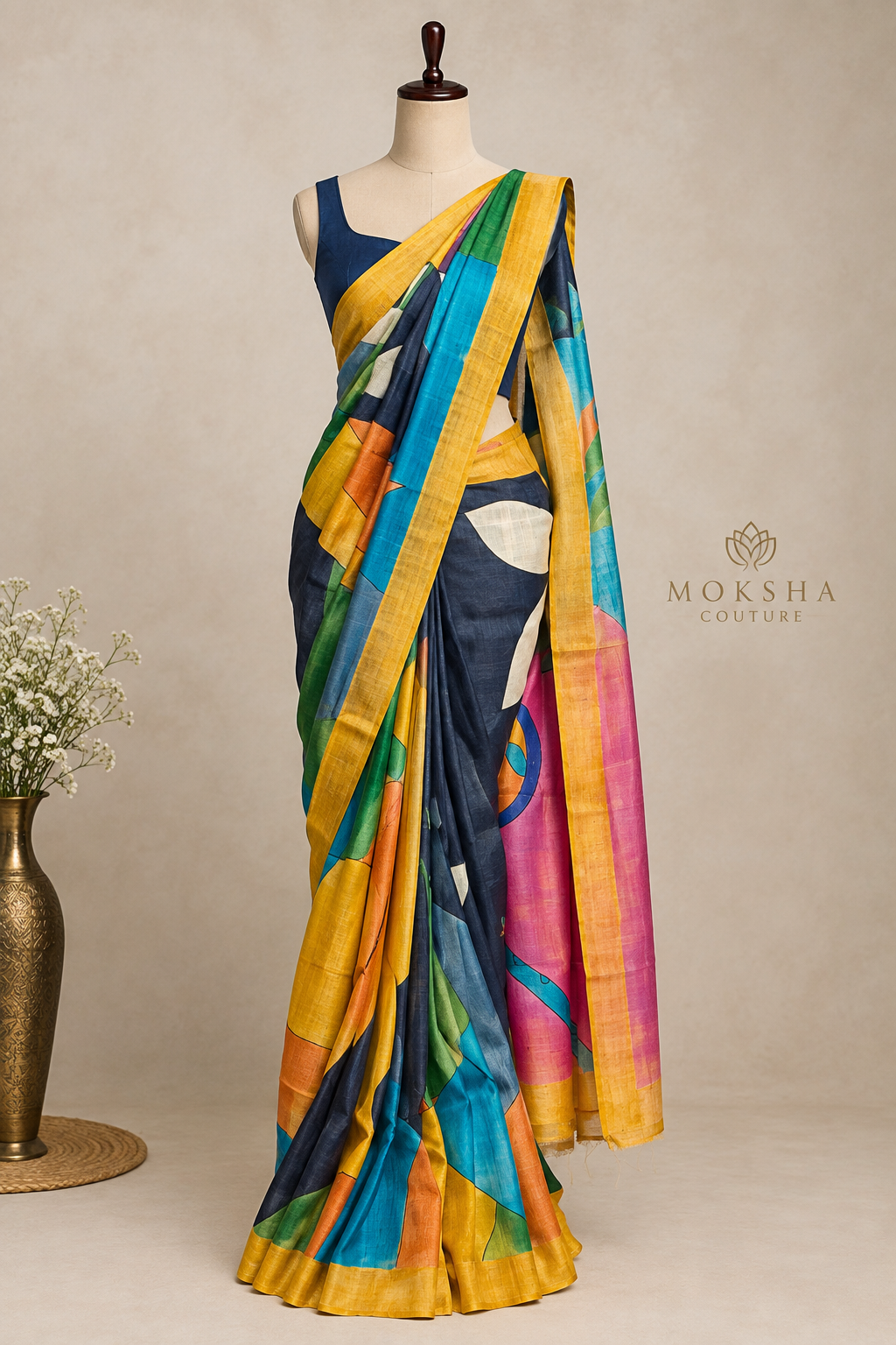 Pure Tussar - Geometric Black
