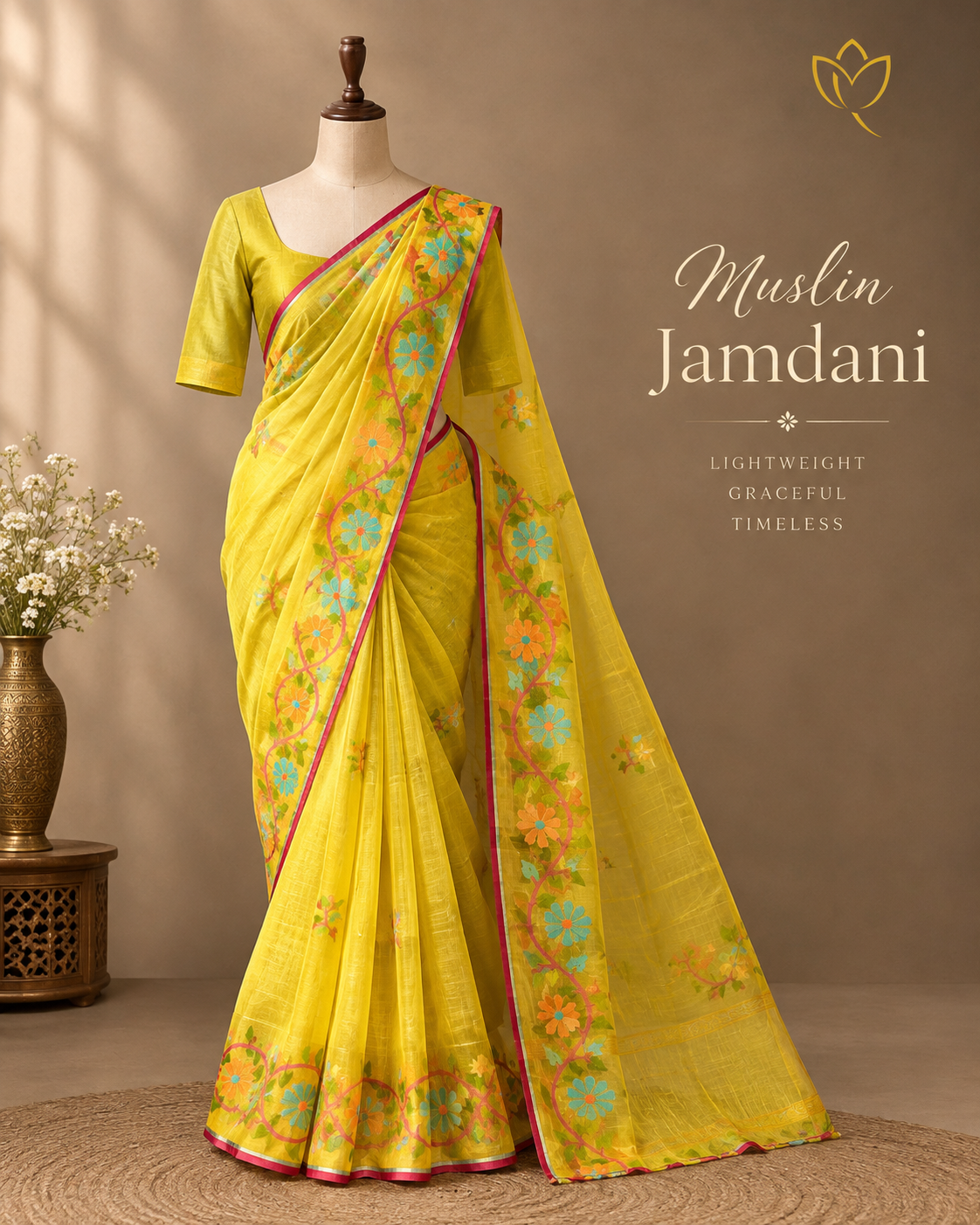 Dhaka Muslin Jamdani - Mustard Yellow