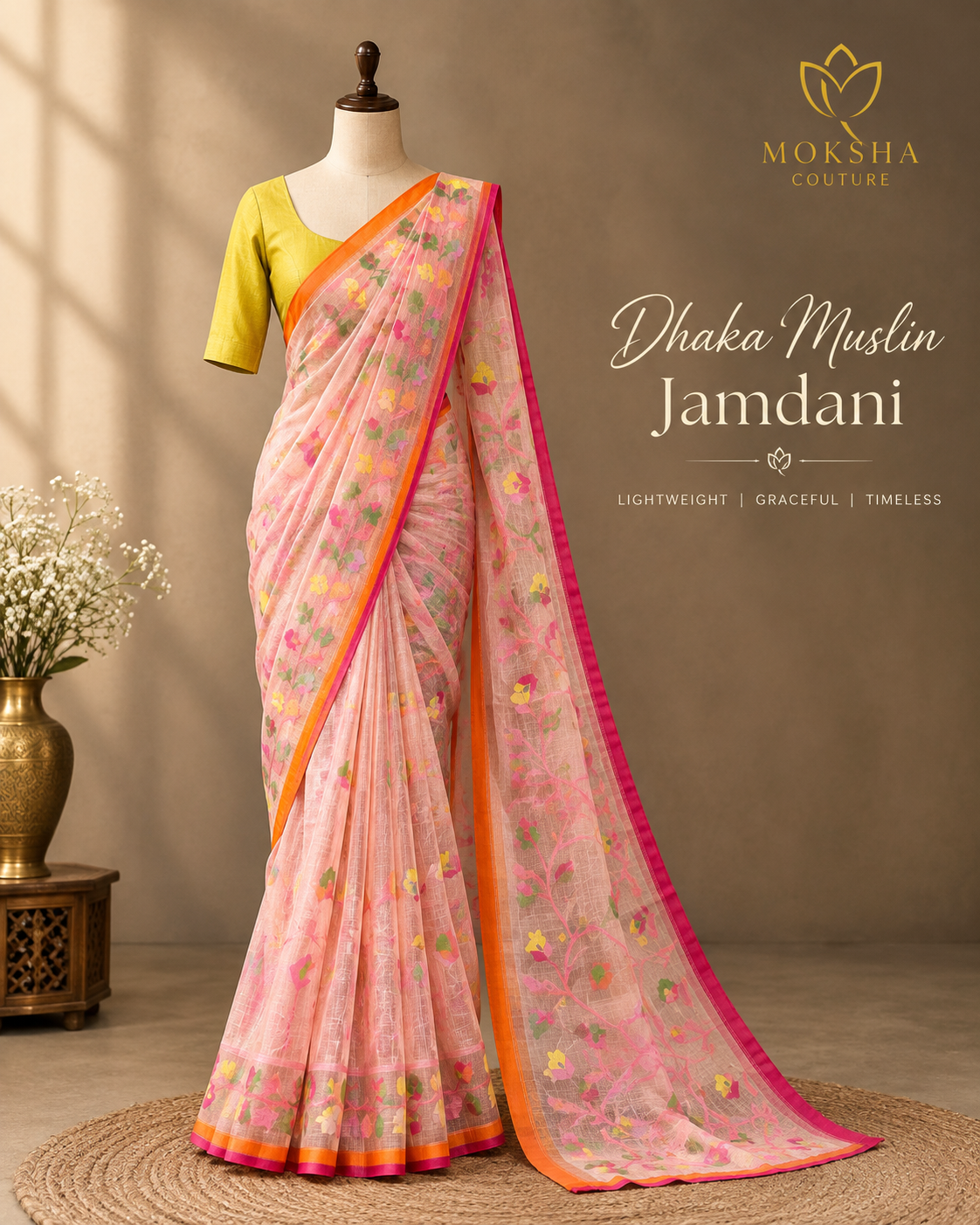 Dhaka Muslin Jamdani - Peach Pink