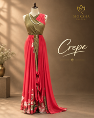 Crepe Saree - Vibrant Red