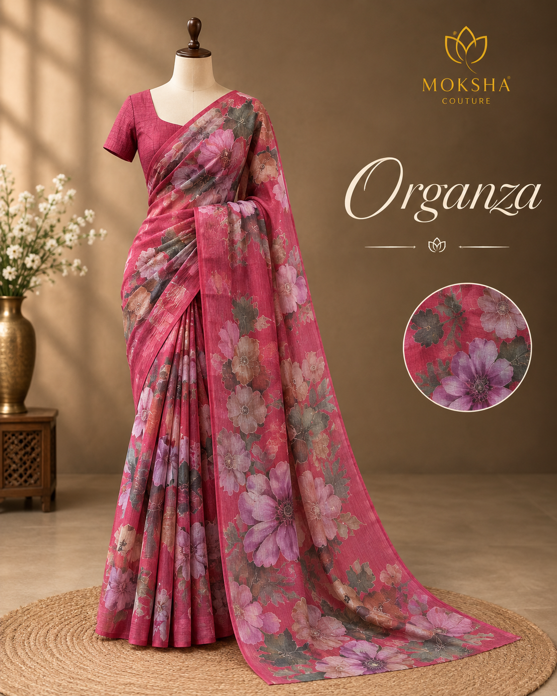 Organza - Pink Floral Printed