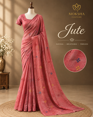 Jute Saree - Rose Pink