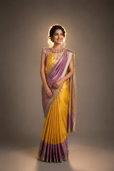 Assam Pattu - Mustard Yellow & Blush Pink