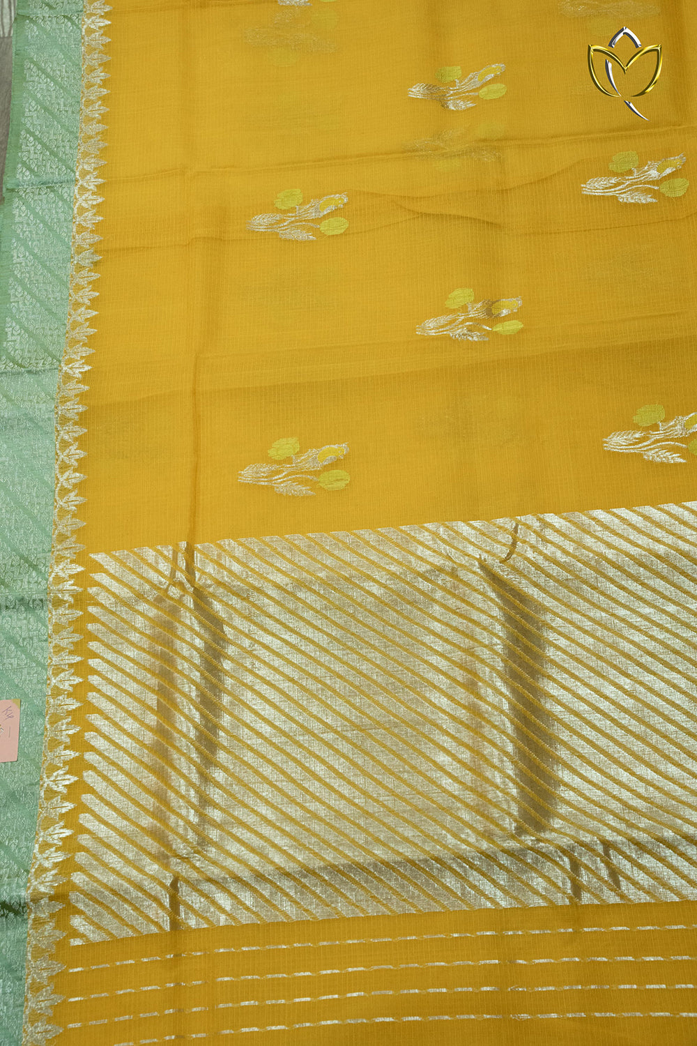 Pure Zari Kota - Mustard Yellow & Mint Green