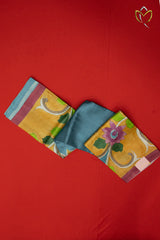 Pure Tussar - Blue & Mustard Yellow
