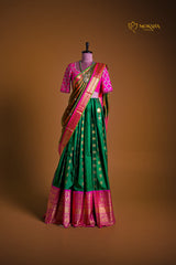 Kanchipattu Lehenga - Emerald Green & Rani Pink