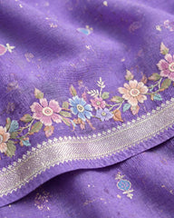 Tussar Georgette - Purple Floral Saree
