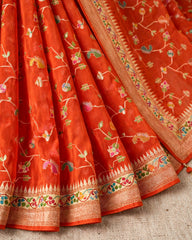 Tussar Georgette - Orange Floral