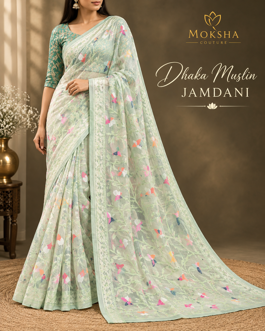 Dhaka Muslin Jamdani - Pista Green