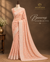 Banarasi Georgette - Peach with Floral Motifs